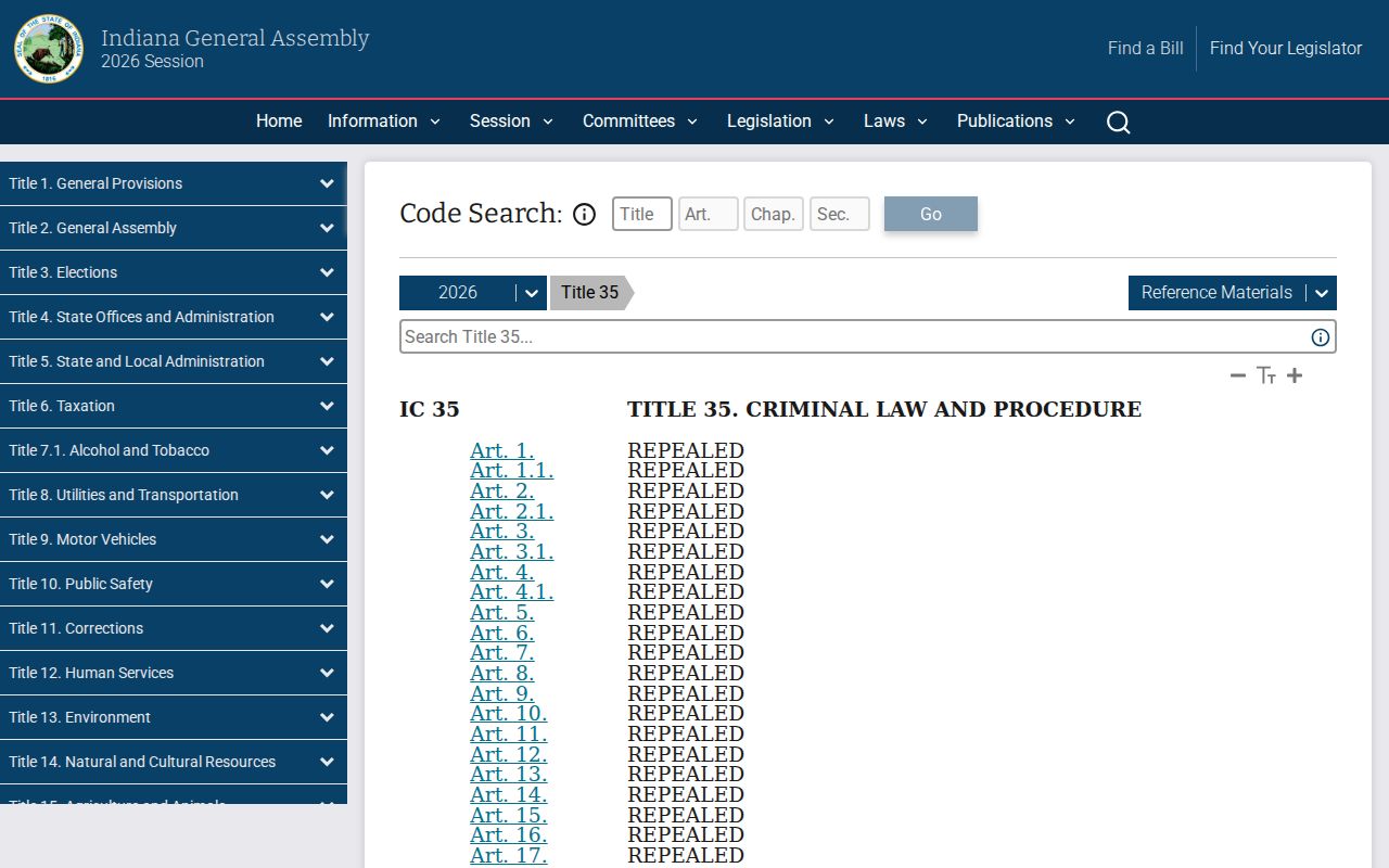 Indiana Code Title 35 source for Lawrence County arrest warrant law