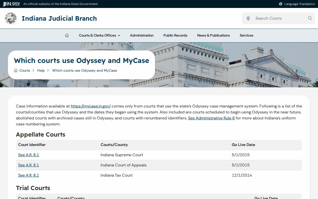 Indiana Odyssey directory listing Lawrence County courts